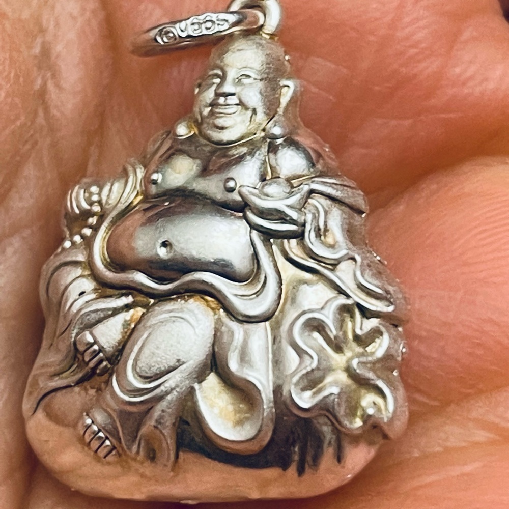 Buddha Pendant 925 Sterling Silver Blessing Luck Prosperity Charm vintage - Gift - Picture 4 of 5